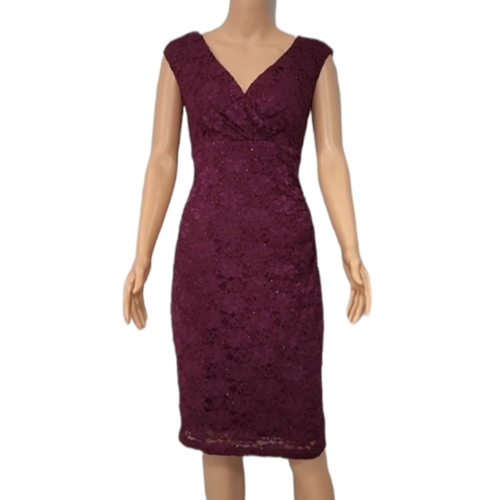 Connected Apparel Womens Burgundy Lace Sequined Lined Sleeveless V Neck‎ Size 6